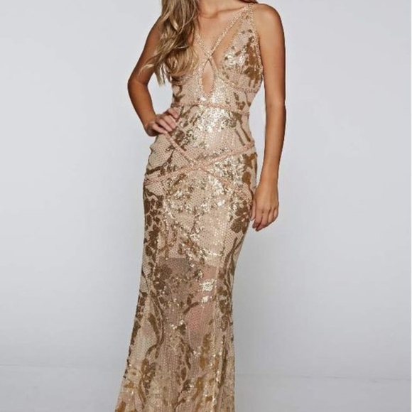 Luxurious Gold Sleeveless Sequin Beaded Pleated Long Prom Dress Evening Dress main image 0